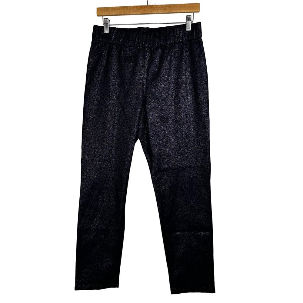 Soft Surroundings Pull On Pants Black Metallic Glitter Pants Size Medium Elastic